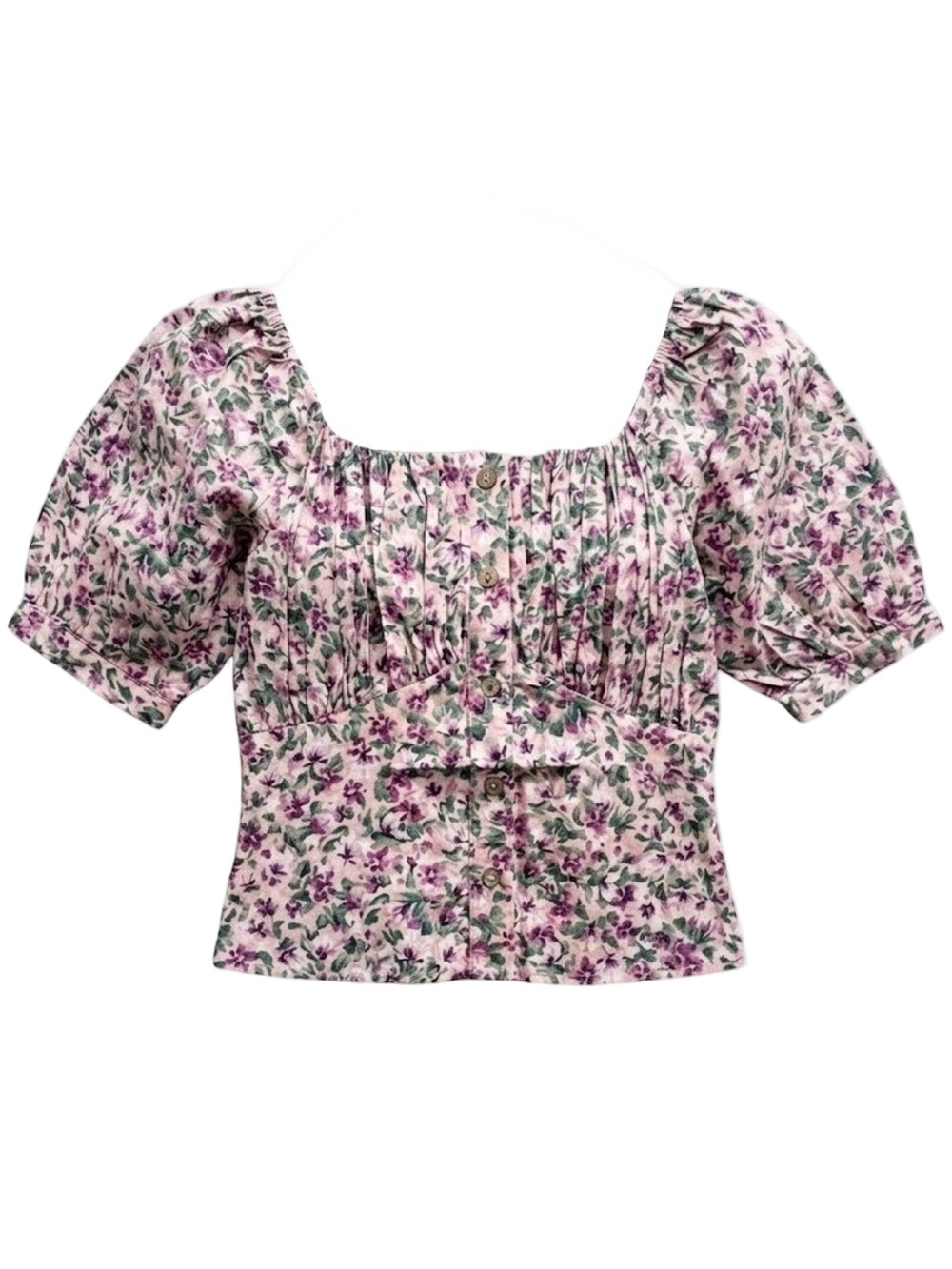 Color Block Smocked Floral Top Pink Purple Green Small NWT